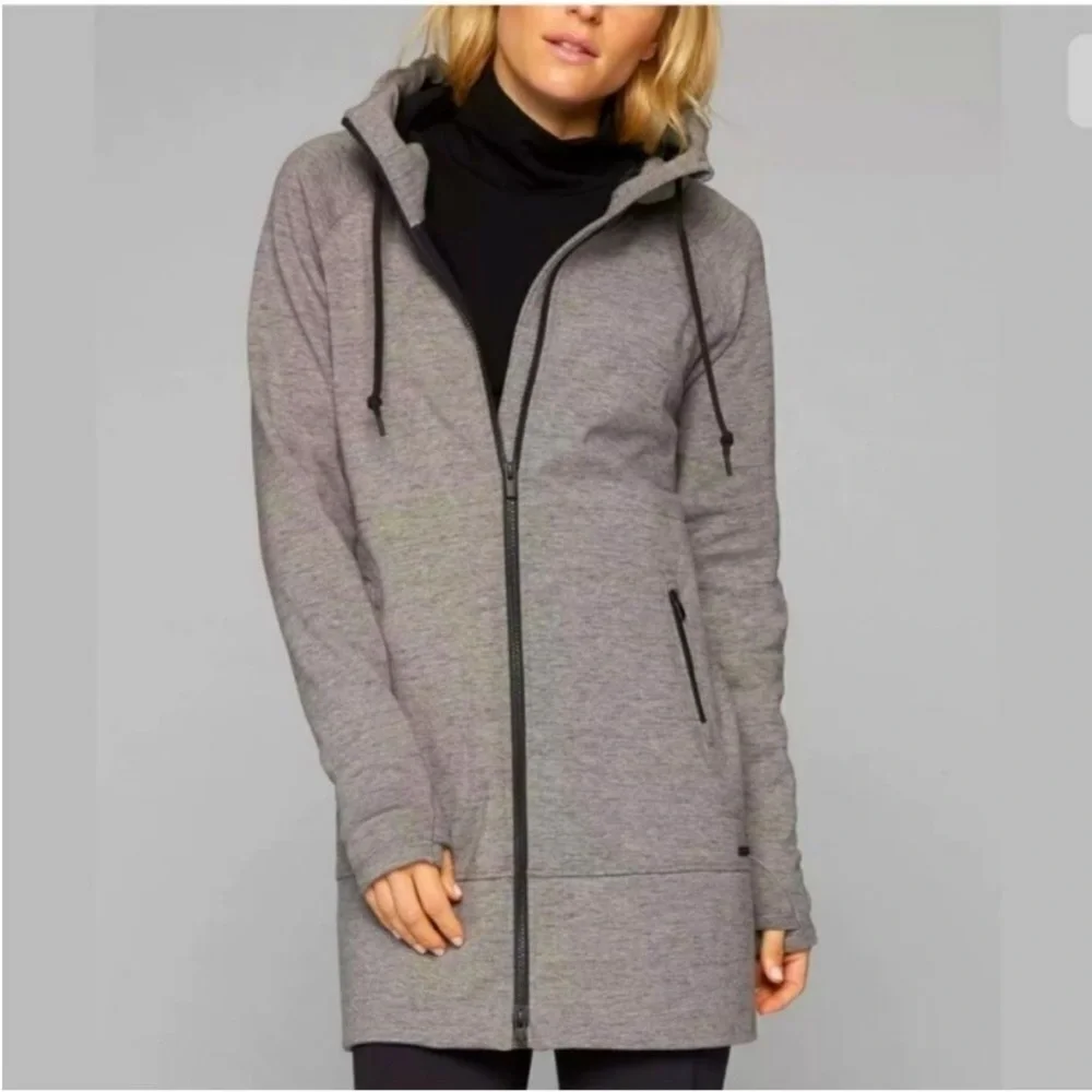 Athleta XS Gray Stronger Longer Fleece Lined Full Zip Hoodie Coat Jacket - Picture 2 of 10